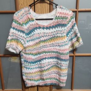 Anthropologie Pastel Marbled Fuzzy Short Sleeve Sweater Size Medium